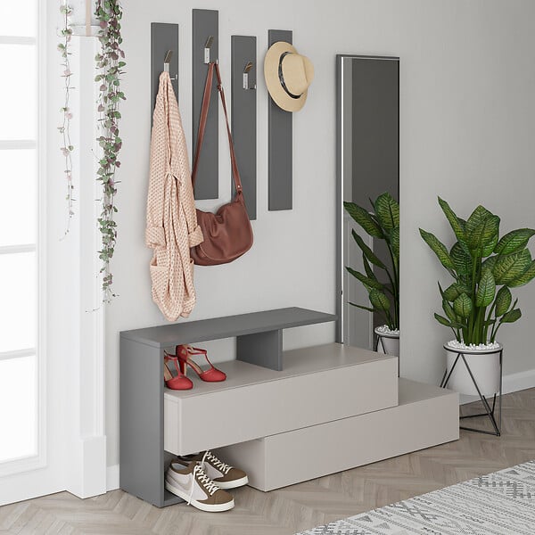 HABITAT ET JARDIN - Meuble d'entrée avec miroir en bois "Ramda" - 137 x 35 x 154 cm - Gris anthracite - large