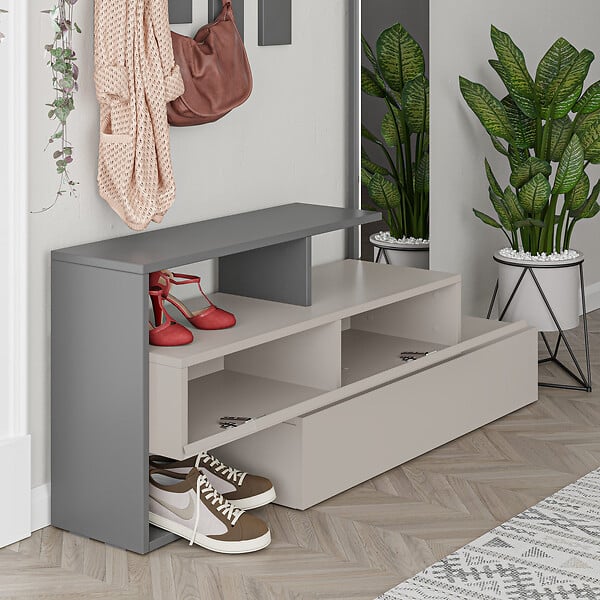 HABITAT ET JARDIN - Meuble d'entrée avec miroir en bois "Ramda" - 137 x 35 x 154 cm - Gris anthracite - large