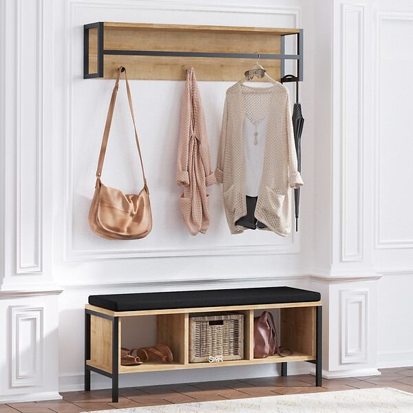 HABITAT ET JARDIN - Meuble d'entrée avec assise en bois "Shana" - 100 x 35 x 43 cm - Beige - large