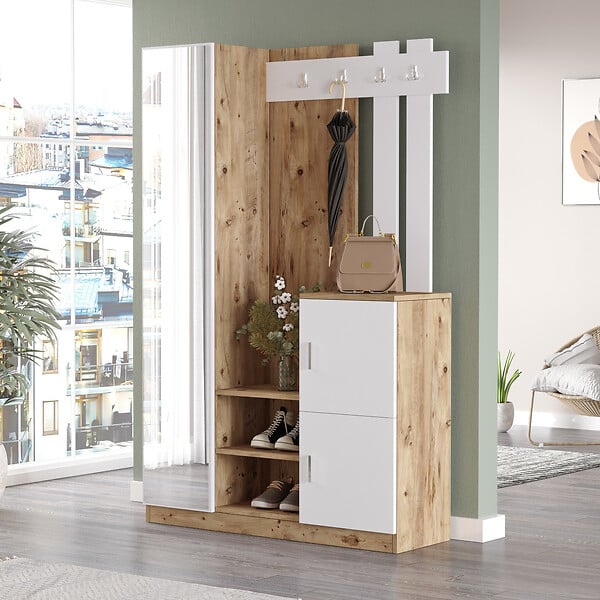 HABITAT ET JARDIN - Meuble d'entrée en bois "DD7" - 113 x 37 x 179 cm - Blanc - large