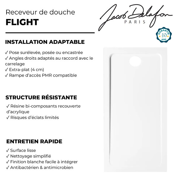 JACOB DELAFON - Receveur acrylique extra plat FLIGHT - large