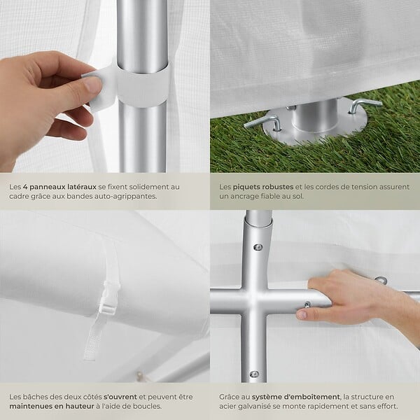 TECTAKE - Tonnelle 6 x 4 m blanche structure acier revêtu par poudre panneaux polyéthylène imperméable protection uv 50+ fenêtres amovibles - large