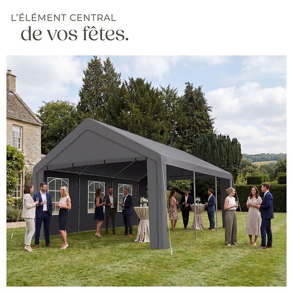 TECTAKE - Tonnelle 4 x 6 m imperméable protection uv 50+ gris structure solide acier bâche de toit panneaux latéraux amovibles fenêtres - large