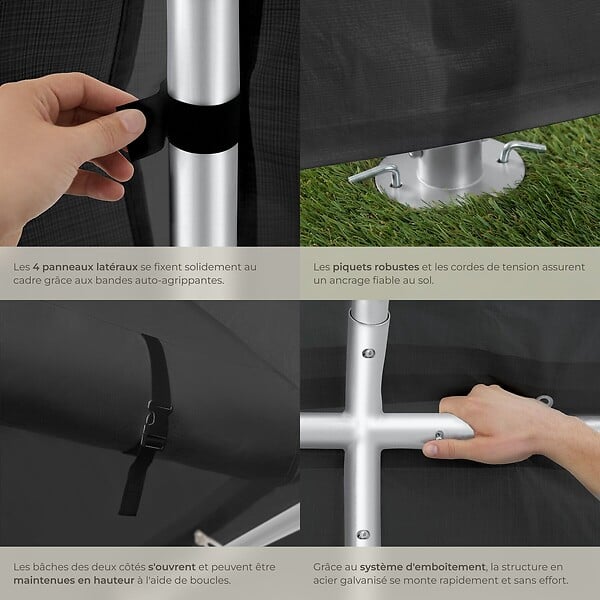 TECTAKE - Tonnelle 4 x 6 m imperméable protection uv 50+ gris structure solide acier bâche de toit panneaux latéraux amovibles fenêtres - large