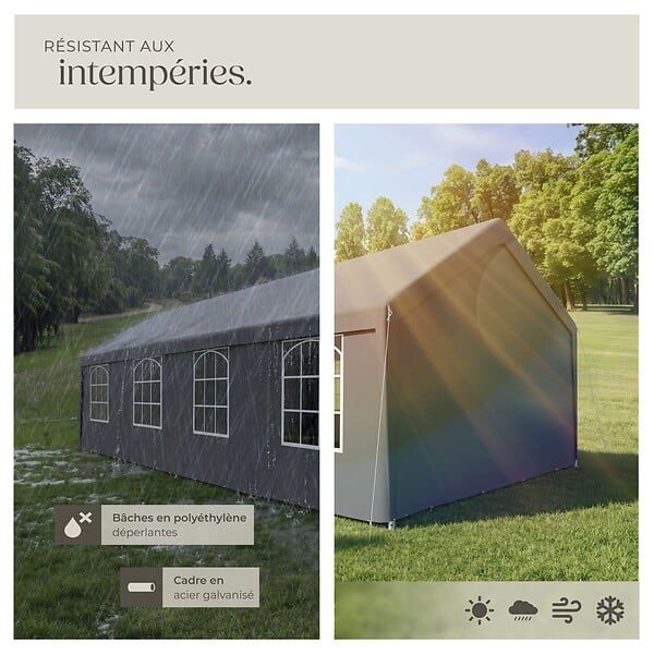 TECTAKE - 4 X 8 m pavillon de réception étanche protection uv 50+ gris tente événementielle 800 x 400 x 310 cm - large