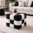 HABITAT ET JARDIN - Pouf en velours "Patchwork" - 42 x 42 x 42 cm - Noir / Blanc - vignette