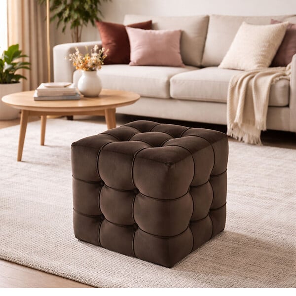 HABITAT ET JARDIN - Pouf en velours "Lizbon" - 42 x 42 x 42 cm - Marron - large