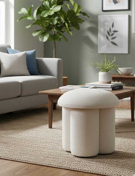 HABITAT ET JARDIN - Pouf en tissu "Magnus" - 45 x 45 x 48 cm - Blanc - large