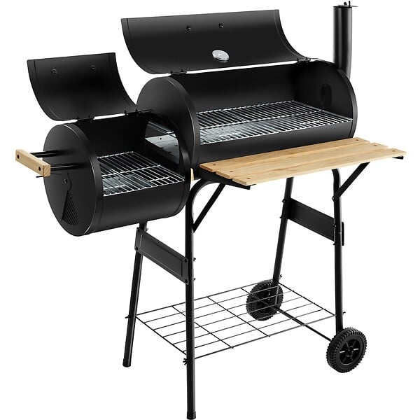 TECTAKE - Barbecue charbon 2 en 1 2 compartiments thermomètre noir 110x60x116 cm 2 roues - large