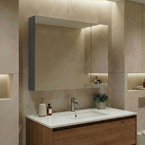 HABITAT ET JARDIN - Meuble Salle de Bain avec Miroir "Nuvola 80 v2" - 75 x 16 x 66 cm - Anthracite - large
