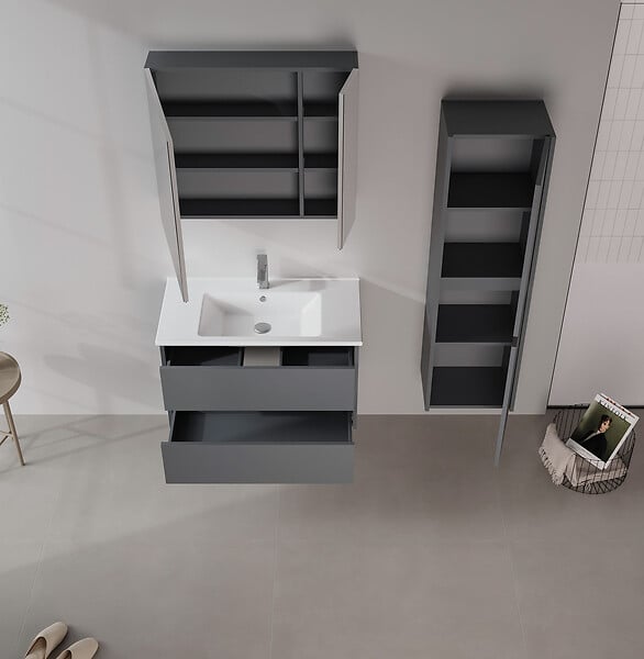 HABITAT ET JARDIN - Meuble Salle de Bain avec Miroir "Side 80" - 79 x 16 x 66 cm - Matte Anthracite - large