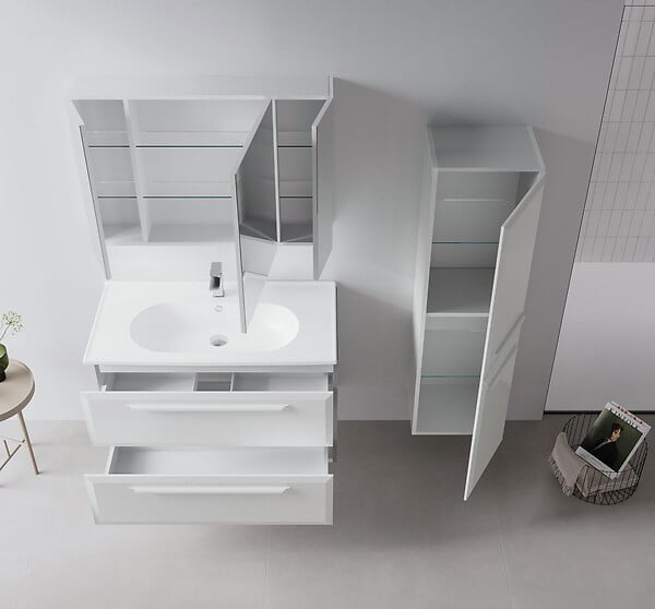 HABITAT ET JARDIN - Meuble Salle de Bain avec Miroir "Nuvola 100 v2" - 97 x 16 x 66 cm - Cashmere - large