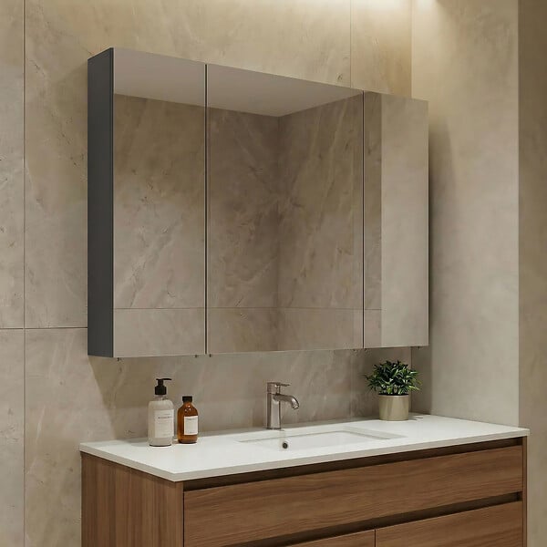 HABITAT ET JARDIN - Meuble Salle de Bain avec Miroir "Nuvola 100 v2" - 97 x 16 x 66 cm - Anthracite - large