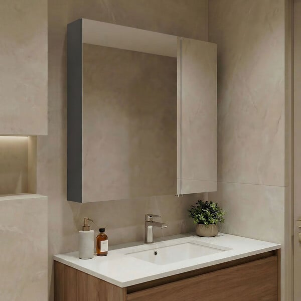 HABITAT ET JARDIN - Meuble Salle de Bain avec Miroir "Nuvola 60 v2" - 66 x 16 x 60 cm - Anthracite - large