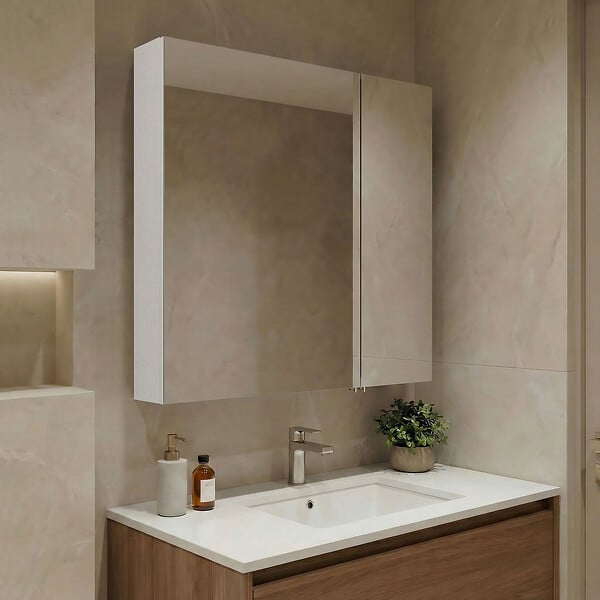 HABITAT ET JARDIN - Meuble Salle de Bain avec Miroir "Nuvola 60 v2" - 66 x 16 x 60 cm - White - large