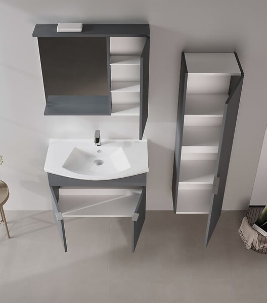 HABITAT ET JARDIN - Meuble Salle de Bain avec Miroir "Purus 80" - 75 x 18 x 68 cm - Matte Anthracite - large