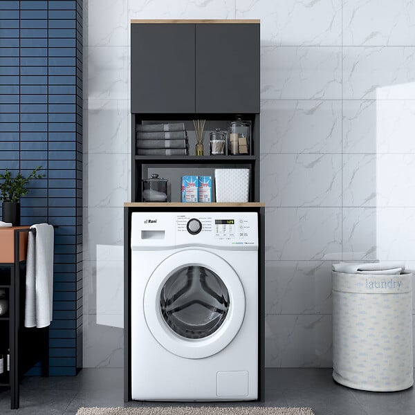 HABITAT ET JARDIN - Meuble pour machine à laver en bois "Kado" - 65 x 60 x 183 cm - Gris anthracite - large