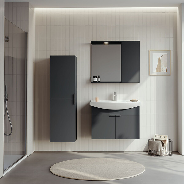 HABITAT ET JARDIN - Ensemble Meuble Vasque avec Miroir (2 Pièces) "Purus 80" - 80 x 50 x 58 cm - Matte Anthracite - large