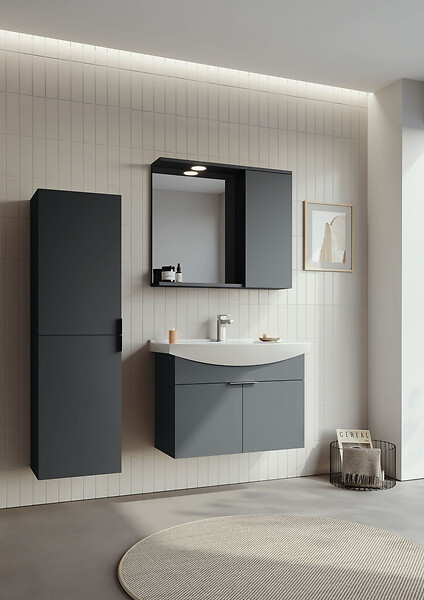 HABITAT ET JARDIN - Ensemble Meuble Vasque avec Miroir (2 Pièces) "Purus 80" - 80 x 50 x 58 cm - Matte Anthracite - large