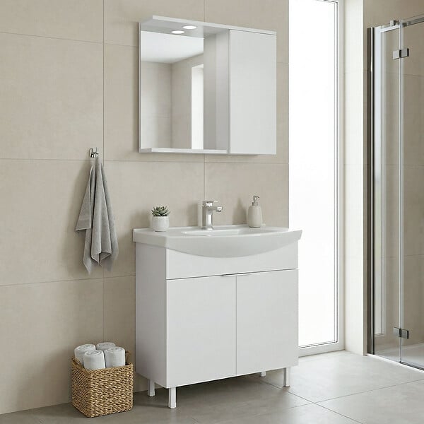 HABITAT ET JARDIN - Ensemble Meuble Vasque avec Miroir (2 Pièces) "Purus 80" - 80 x 50 x 83 cm - White - large