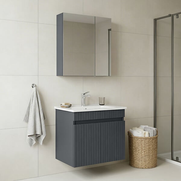 HABITAT ET JARDIN - Ensemble Meuble Vasque avec Miroir (2 Pièces) "Tivoli 65" - 65 x 45 x 57 cm - Matte Anthracite - large