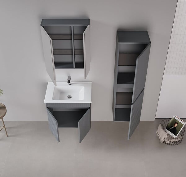 HABITAT ET JARDIN - Ensemble Meuble Vasque avec Miroir (2 Pièces) "Tivoli 65" - 65 x 45 x 57 cm - Matte Anthracite - large
