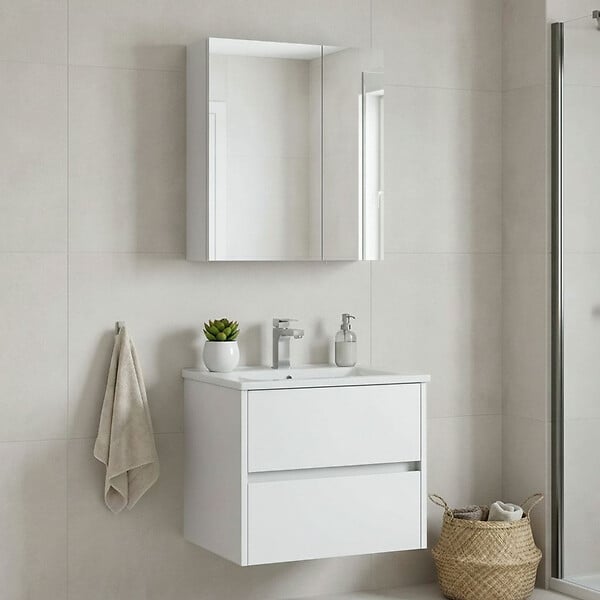 HABITAT ET JARDIN - Ensemble Meuble Vasque avec Miroir (2 Pièces) "Side 65 v2" - 65 x 45 x 52 cm - Matte White - large