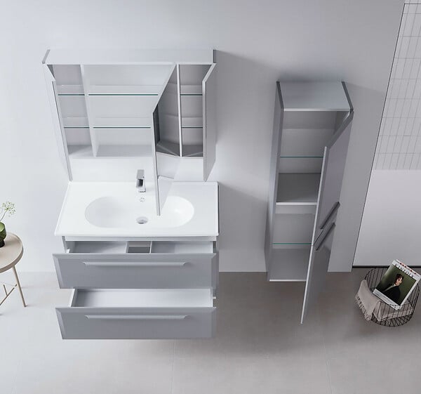 HABITAT ET JARDIN - Ensemble Meuble Vasque avec Miroir (2 Pièces) "Nuvola 100 v2" - 100 x 50 x 62 cm - Grey - large