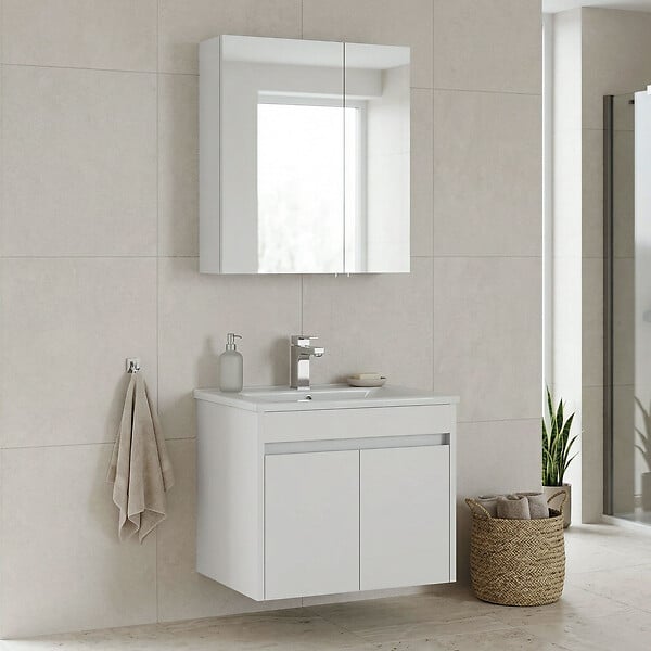 HABITAT ET JARDIN - Ensemble Meuble Vasque avec Miroir (2 Pièces) "Side 65 v2" - 65 x 45 x 52 cm - Matte White - large