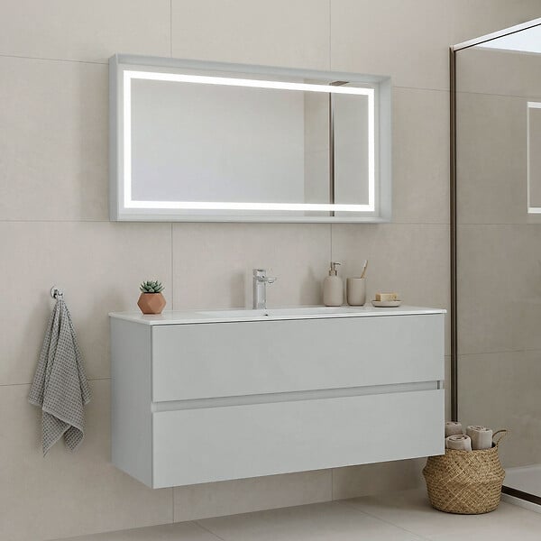 HABITAT ET JARDIN - Ensemble Meuble Vasque avec Miroir (2 Pièces) "Nest 121 v2" - 121 x 51 x 55 cm - Matte Cashmere - large