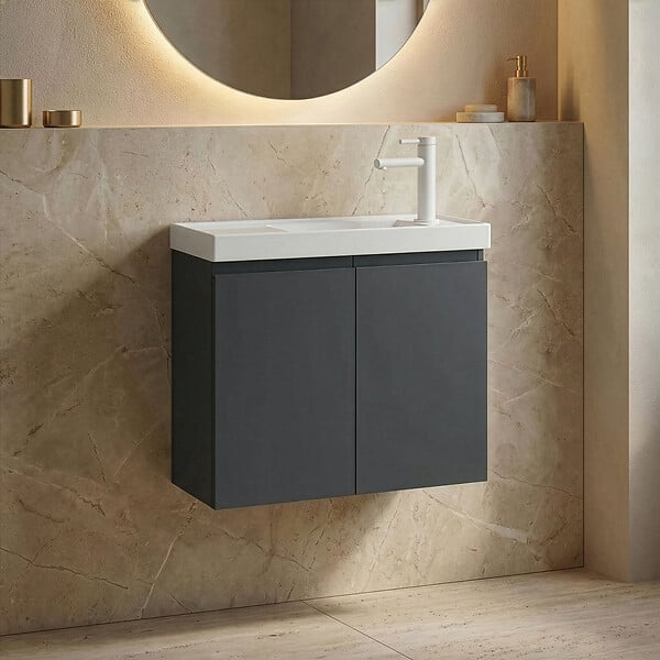 HABITAT ET JARDIN - Meuble Vasque "Ferla 60" - 60 x 22 x 50 cm - Matte Anthracite - large