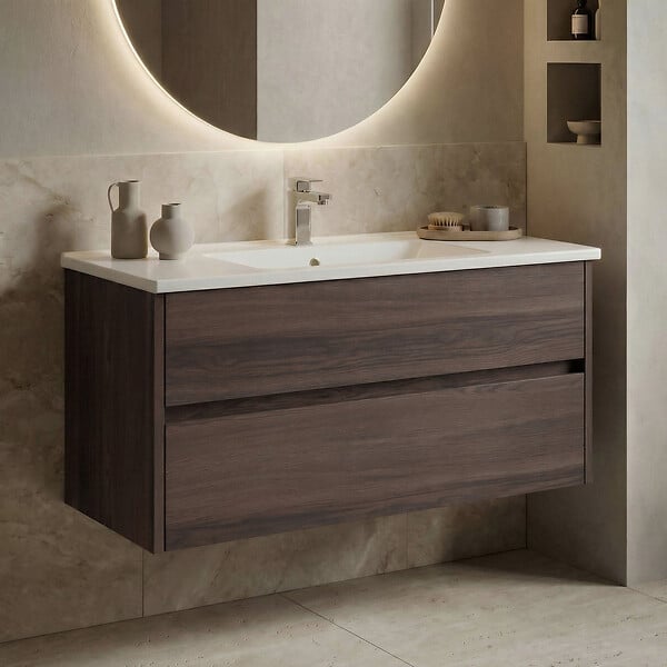 HABITAT ET JARDIN - Meuble Vasque "Side 100 v3" - 100 x 45 x 52 cm - Dark Walnut - large