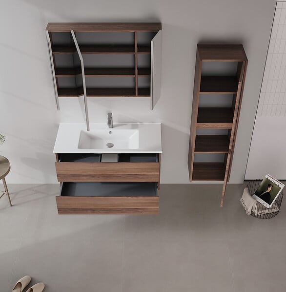 HABITAT ET JARDIN - Meuble Vasque "Side 100 v3" - 100 x 45 x 52 cm - Dark Walnut - large