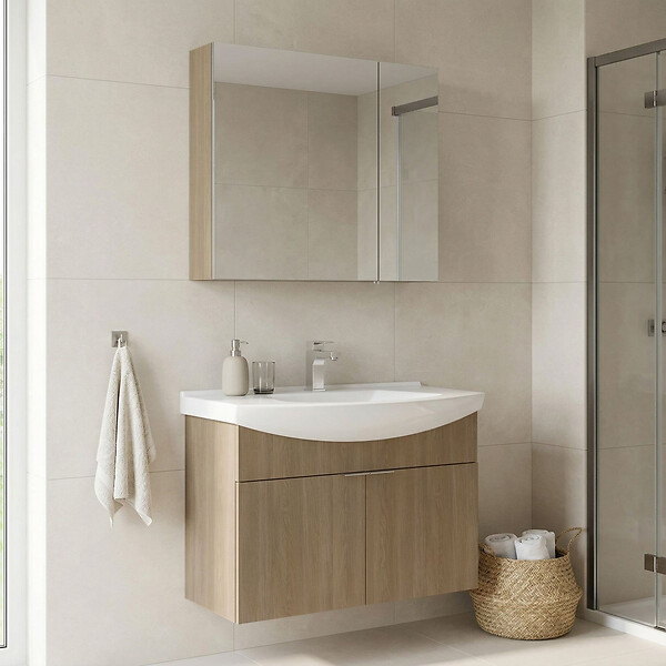 HABITAT ET JARDIN - Ensemble Meuble Vasque avec Miroir (2 Pièces) "Purus 80" - 80 x 50 x 58 cm - Oak - large