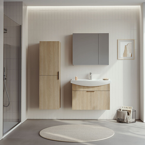 HABITAT ET JARDIN - Ensemble Meuble Vasque avec Miroir (2 Pièces) "Purus 80" - 80 x 50 x 58 cm - Oak - large
