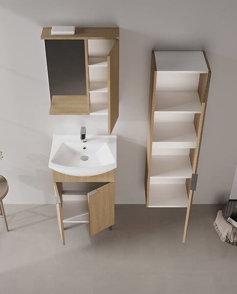 HABITAT ET JARDIN - Ensemble Meuble Vasque avec Miroir (2 Pièces) "Purus 55" - 55 x 50 x 83 cm - Oak - large