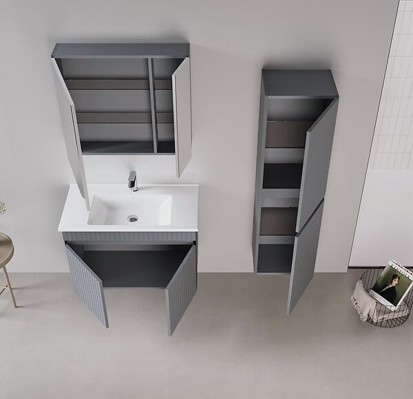 HABITAT ET JARDIN - Ensemble Meuble Vasque avec Miroir (2 Pièces) "Tivoli 85" - 85 x 45 x 57 cm - Matte Anthracite - large
