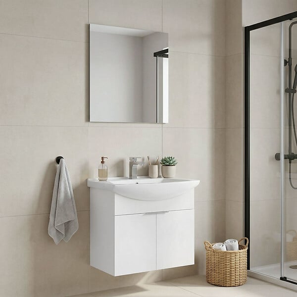 HABITAT ET JARDIN - Ensemble Meuble Vasque avec Miroir (2 Pièces) "Purus 65" - 65 x 50 x 58 cm - White - large