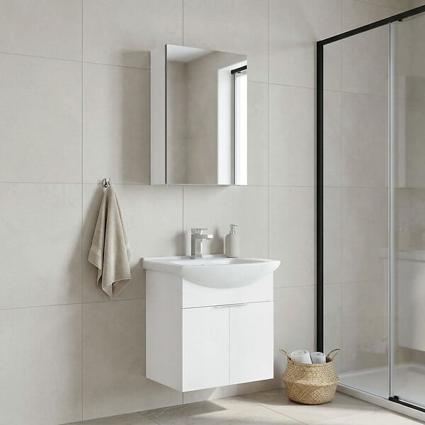 HABITAT ET JARDIN - Ensemble Meuble Vasque avec Miroir (2 Pièces) "Purus 55" - 55 x 50 x 58 cm - White - large