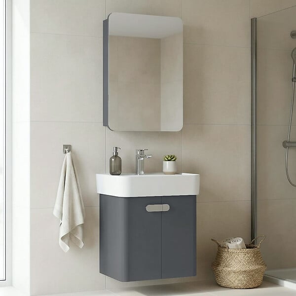HABITAT ET JARDIN - Ensemble Meuble Vasque avec Miroir (2 Pièces) "Orbit 55" - 55 x 38 x 62 cm - Anthracite - large