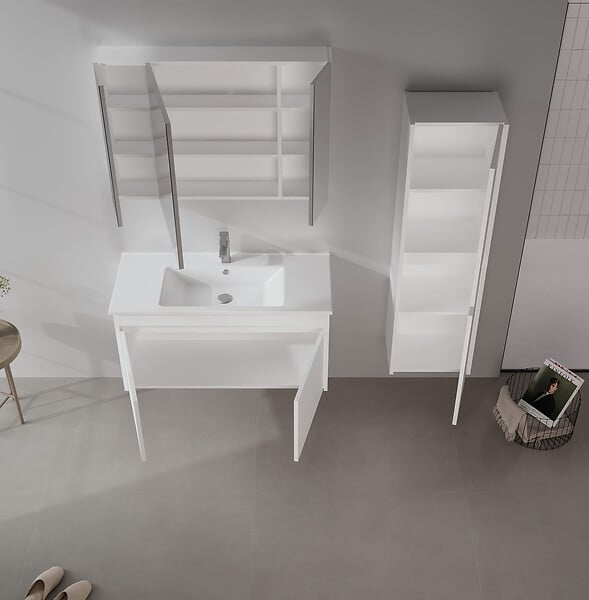 HABITAT ET JARDIN - Ensemble Meuble Vasque avec Miroir (2 Pièces) "Side 100 v3" - 100 x 45 x 52 cm - Matte White - large