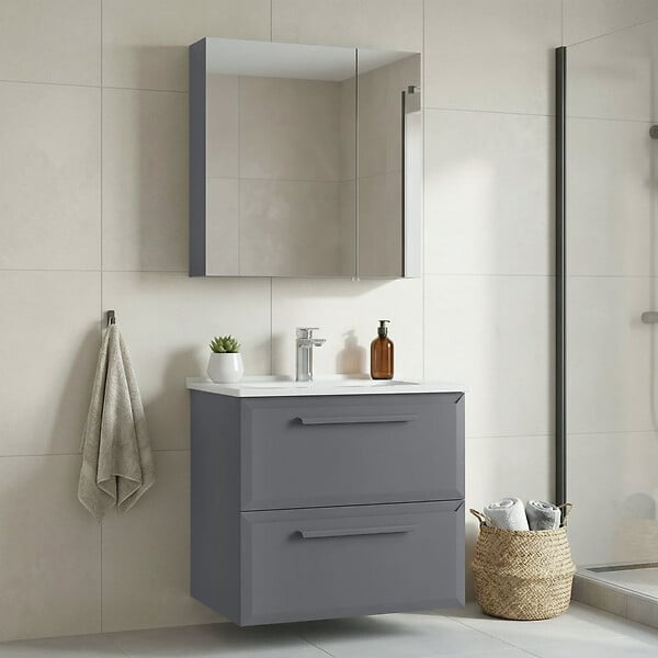 HABITAT ET JARDIN - Ensemble Meuble Vasque avec Miroir (2 Pièces) "Nuvola 65 v2" - 65 x 50 x 62 cm - Grey - large