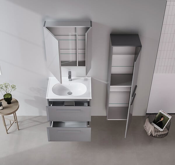 HABITAT ET JARDIN - Ensemble Meuble Vasque avec Miroir (2 Pièces) "Nuvola 65 v2" - 65 x 50 x 62 cm - Grey - large