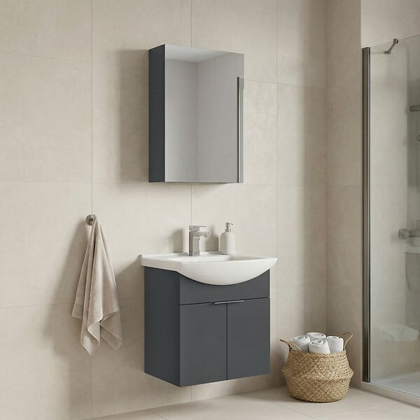HABITAT ET JARDIN - Ensemble Meuble Vasque avec Miroir (2 Pièces) "Purus 55" - 55 x 50 x 58 cm - Matte Anthracite - large