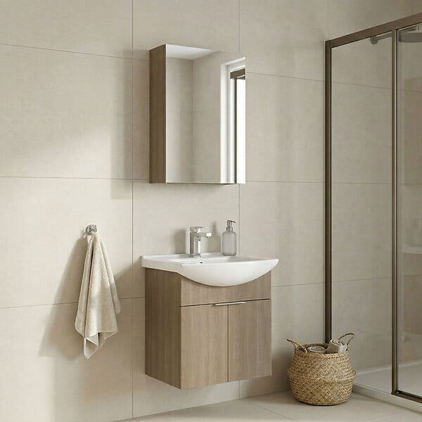 HABITAT ET JARDIN - Ensemble Meuble Vasque avec Miroir (2 Pièces) "Purus 55" - 55 x 50 x 58 cm - Oak - large