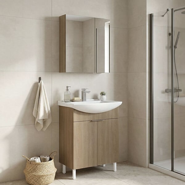 HABITAT ET JARDIN - Ensemble Meuble Vasque avec Miroir (2 Pièces) "Purus 65" - 65 x 50 x 83 cm - Oak - large