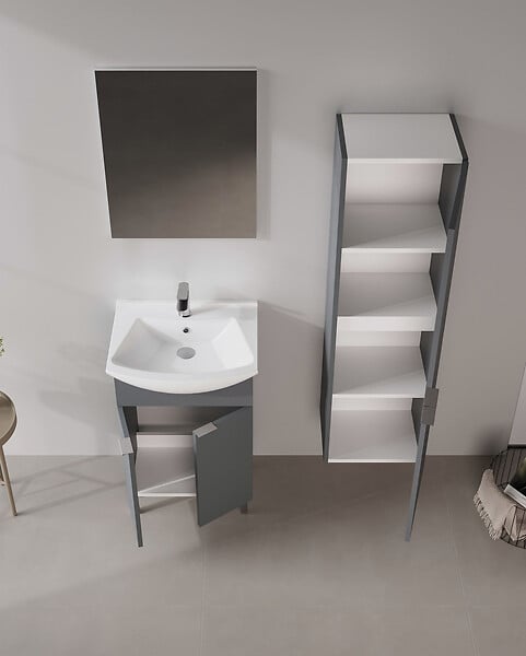 HABITAT ET JARDIN - Ensemble Meuble Vasque avec Miroir (2 Pièces) "Purus 55" - 55 x 2 x 83 cm - Matte Anthracite - large