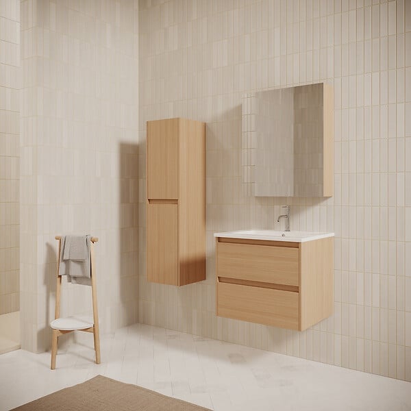 STANO - Meuble salle de bain design simple vasque FORTINA largeur 60 cm chêne clair - large