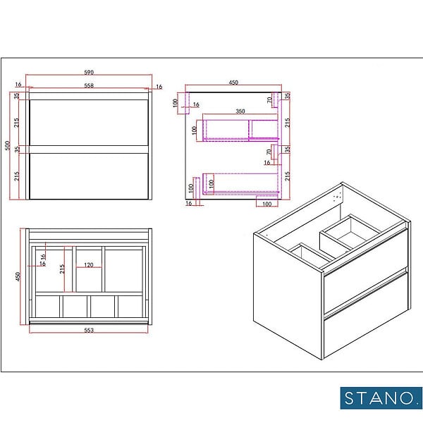 STANO - Meuble salle de bain design simple vasque FORTINA largeur 60 cm chêne clair - large