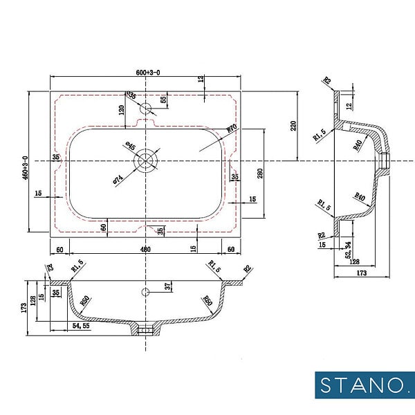 STANO - Meuble salle de bain design simple vasque FORTINA largeur 60 cm chêne clair - large